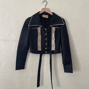 Adorable satin vintage navy cropped blouse